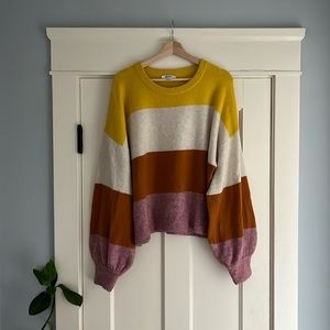Madewell Stripe Wool Blend Gladwell Balloon Sleeve Sweater